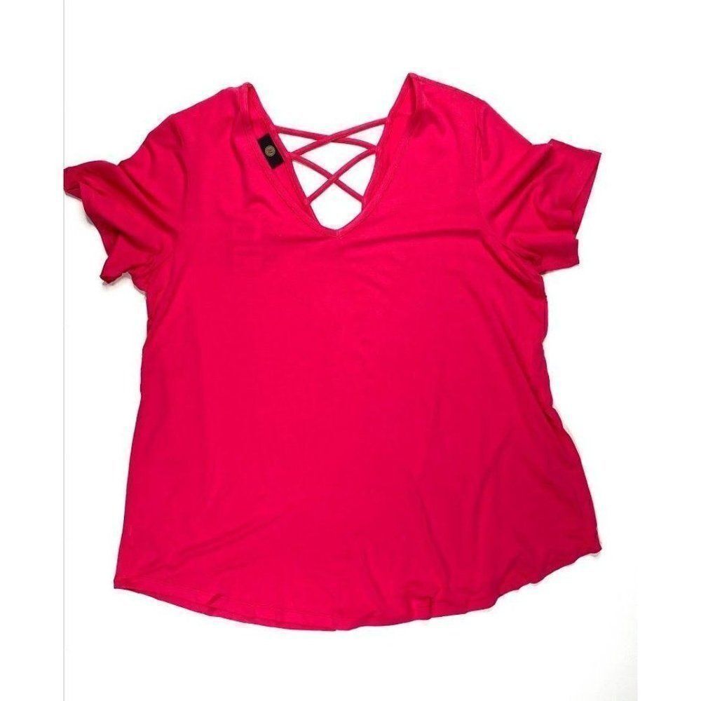 ‎JM Collection Blouse Top 1X Plus Pink Crisscross